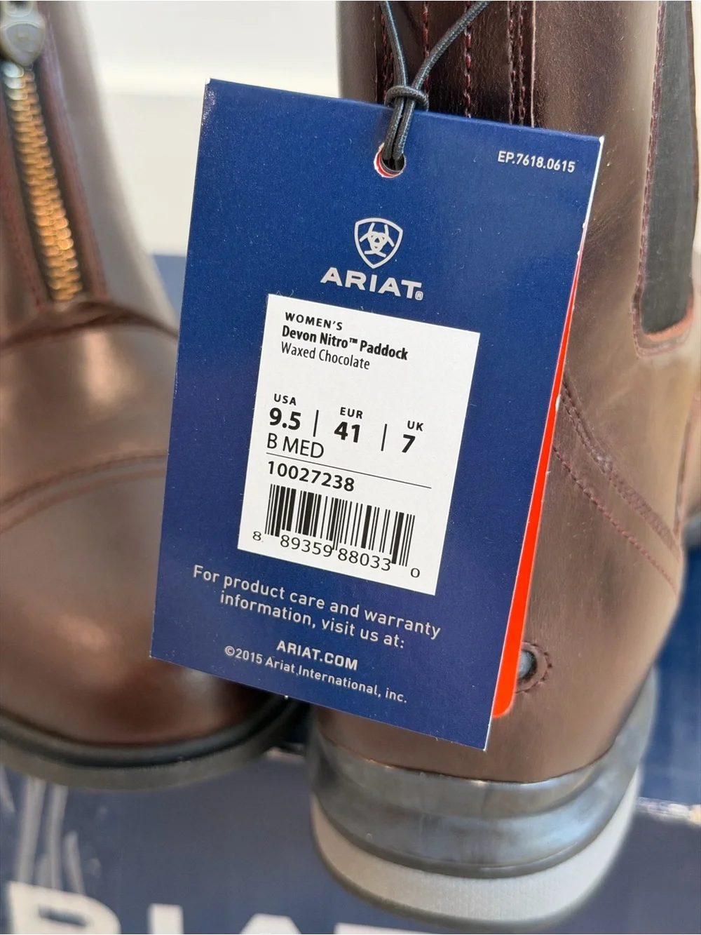 Ariat Women’s Devon Nitro Paddock Boots Size 9.5 B Zip Up In Waxed Chocolate